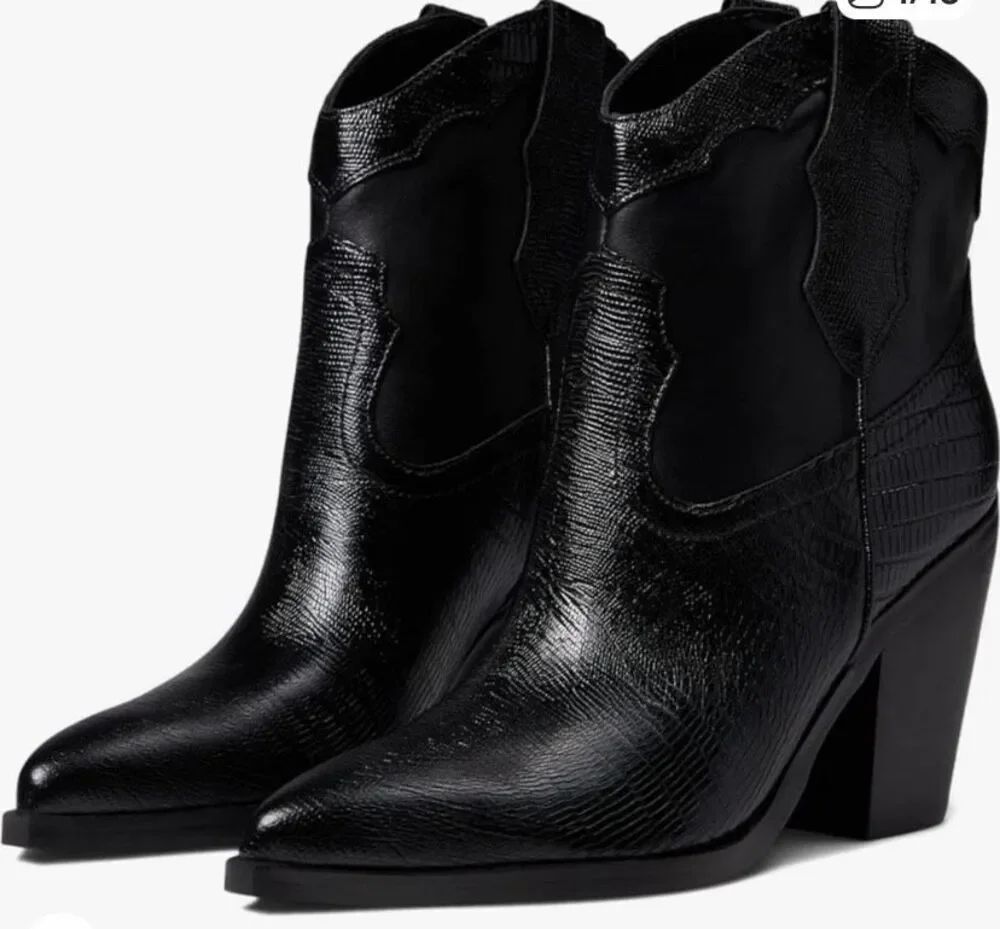 NWOT Marc Fisher black embossed, gona leather Pull on western boot 5
